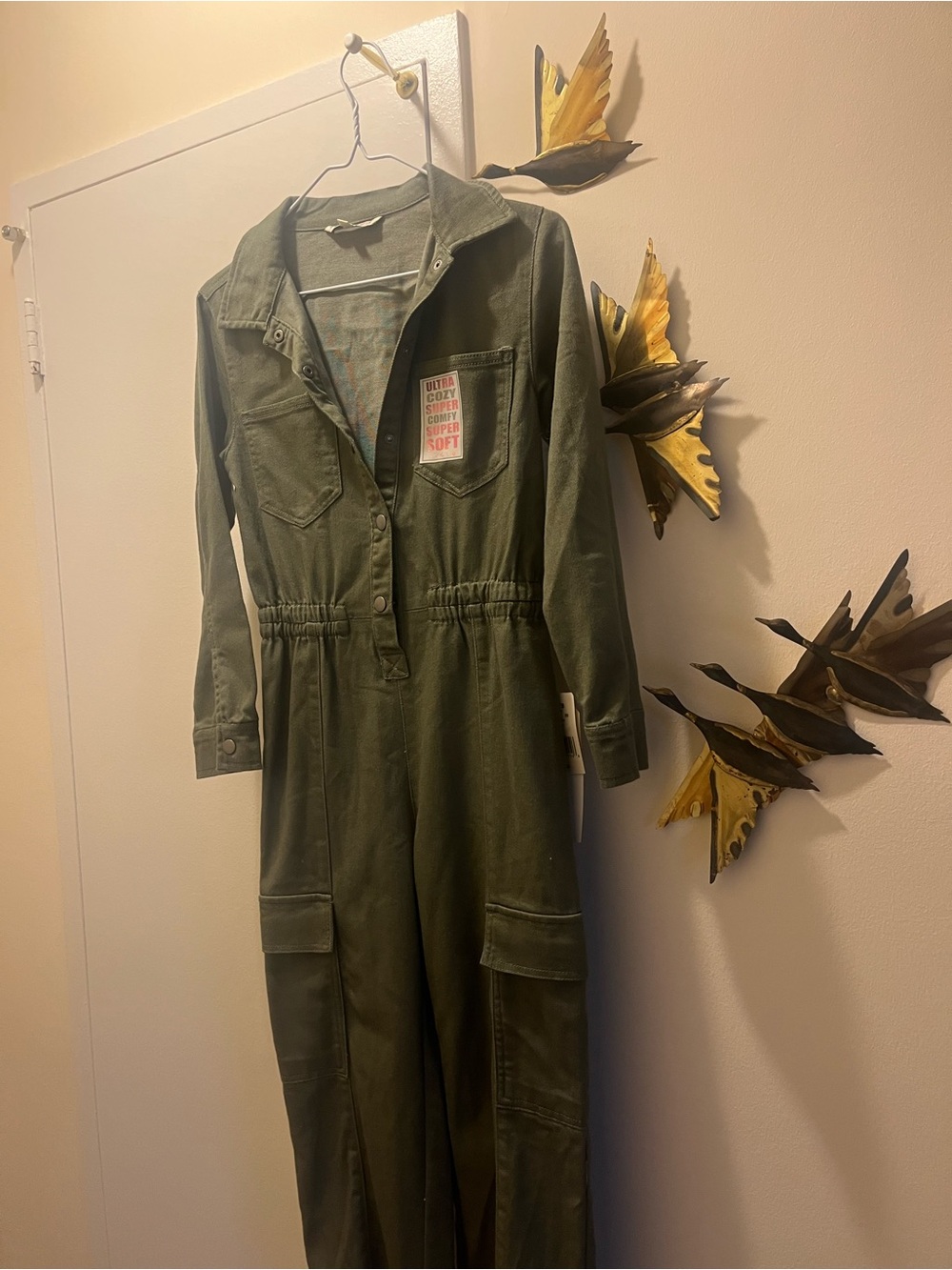 Vanilla Star Olive Green Cargo Utility Jumpsuit. GIRLS